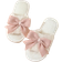Shein Women Bow & Fuzzy Decor Single Band Home Slippers, Fashionable Indoor Fabric Bedroom Slippers