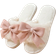 Shein Women Bow & Fuzzy Decor Single Band Home Slippers, Fashionable Indoor Fabric Bedroom Slippers