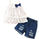 Shein pcsSet Baby Girls Sleeveless Ruffled Top Denim Shorts Summer Outfit