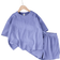 Shein Tween Girl Solid Color Knitted Short Sleeve Round Neck Top And Loose Shorts Casual TwoPiece Outfit
