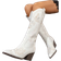 Shein New Womens Pointed Toe Western Boots With Thick Heels Floral Embroidery OverTheKnee High Fashion Boots For Outdoor