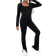 Shein pc Girls Black Ribbed Long Sleeve Skinny Jumpsuit Fashionable Streetwear For Sports And Yoga