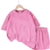 Shein Tween Girls Solid Knitted Short Sleeve Top And Loose Shorts Casual pcs Set