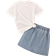 Shein Girls' Daisy Printed T-Shirt & Denim Skirt 2pcs/Set