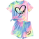Shein Tween Girls Casual Heart Pattern Short Sleeve Top And Shorts Set For Summer