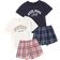 Shein Teen Girls' Simple Plaid Shorts And Round Neck Short Sleeve T-Shirt Two Piece Home Wear Set