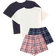 Shein Teen Girls' Simple Plaid Shorts And Round Neck Short Sleeve T-Shirt Two Piece Home Wear Set