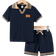 Shein Young Boy Uniform Academy Collar Short Sleeve Polo Shirt And Shorts Set