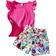 Shein Young Girl Vacation Style Printed Kimono Sleeve Shirt And Shorts Set