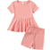 Shein Young Girls Solid Color RibKnit Top With Ruffle Hem And Cycling Shorts Set