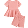 Shein Young Girls Solid Color RibKnit Top With Ruffle Hem And Cycling Shorts Set