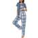 Shein Karierter Pyjama-Set mit Kurzarmoberteil für Frauen
