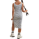 Shein Young Girl Striped Knit Square Neck Integrated Slit Hem Cami Dress