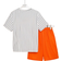 Shein Tween Boy Casual Striped Round Neck Short Sleeve TShirt With Letter Print Solid Color Knitted Shorts Two Piece Set