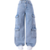 Shein Girls YK Oversized MultiPocket Washed Light Blue Cargo Jeans Casual Streetwear Pants