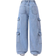 Shein Girls YK Oversized MultiPocket Washed Light Blue Cargo Jeans Casual Streetwear Pants
