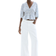 H&M V-Neck Blouse - White/Blue Patterned