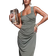 ASOS Shaped Neckline Wide Strap With Draped Skirt Midi Dress - Khaki