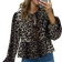 Shein Leopard Print Tie Neck Lantern Sleeve Peplum Blouse
