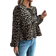 Shein Leopard Print Tie Neck Lantern Sleeve Peplum Blouse