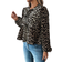 Shein Leopard Print Tie Neck Lantern Sleeve Peplum Blouse