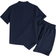 Shein Tween Boy Holiday Style HalfPlacket Stand Collar Short Sleeve TShirt With Applique And Woven Beach Stripes Shorts TwoPiece Set