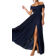 Goddiva Bardot Rouched Maxi Split Dress Navy (UK10)