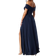 Goddiva Bardot Rouched Maxi Split Dress Navy (UK10)