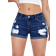 Shein Womens Navy Blue HollowOut Simple Casual Denim Shorts