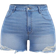 Shein Damen Denim Shorts in Große Größen, Slim Fit Stretch, R ripped lässig Blau