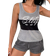 Shein Letter Eyelash Printed Color Block Patchwork Casual Tank Top And Striped Shorts Pajama Set pcs