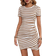 Shein Sommer Damen Wickelkleid mit gerafften Streifen- und Blumenmuster, lässiges Bodycon Kleid mit Rundhalsausschnitt für den Urlaub