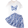 Shein Girls' Butterfly Embroidered Top & Flower Printed Loose Fit Skirt Piece Set