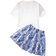Shein Girls' Butterfly Embroidered Top & Flower Printed Loose Fit Skirt Piece Set