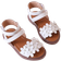 Shein 1pair Girls' Flower & Pearl Decor Pu High-Top Flat Sandals, Suitable For Summer
