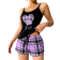 Shein Womens Heart Plaid Print Camisole And Shorts Sleepwear Set