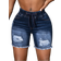 Shein Drawstring Waist Ripped Raw Hem Denim Shorts