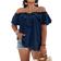 Shein Große Größen, Lässig, Einfarbig, Off-Shoulder Bluse Mit Rüschenbesatz