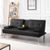 Renwick Modern Faux Leather Futon with Cupholders and Pillows Black Sofa 66" 2 Seater