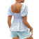 Shein Womens Vacation Chiffon Printed Bubble Sleeve Sweetheart Collar Blouse