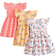 Shein 3pcs/Set Young Girls' Casual Simple Summer Cool Floral & Polka Dot Printed Dress Outfits