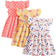 Shein 3pcs/Set Young Girls' Casual Simple Summer Cool Floral & Polka Dot Printed Dress Outfits