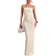 Shein Women Summer Romantic Date Beach Vacation White Sexy Backless High Slit Halter Wrap Ruffle Tie Front Dress