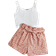 Shein Teen Girls Notched Neck Tank Top & Ditsy Floral Print Paperbag Waist Belted Shorts