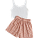 Shein Teen Girls Notched Neck Tank Top & Ditsy Floral Print Paperbag Waist Belted Shorts