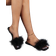 Shein Women Fluffy Decor Flat Sandals, Glamorous Black Slide Sandals