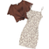 Shein Girls Lettuce Trim Tie Front Top & Ditsy Floral Print Cami Dress