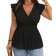 Shein Plus Womens Solid Color VNeck Cap Sleeve Blouse With Ruffle Hem Summer
