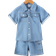 Shein Boys Small Flap Pocket Short Sleeve Denim Suit