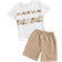 Shein Tween Boy Tropical Print Tee - Drawstring Waist Shorts
